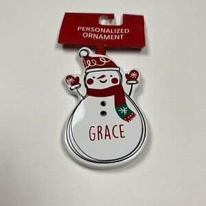 NEW Ganz GRACE Snowman Christmas Ornament Personalized 3.5" Holiday White Red